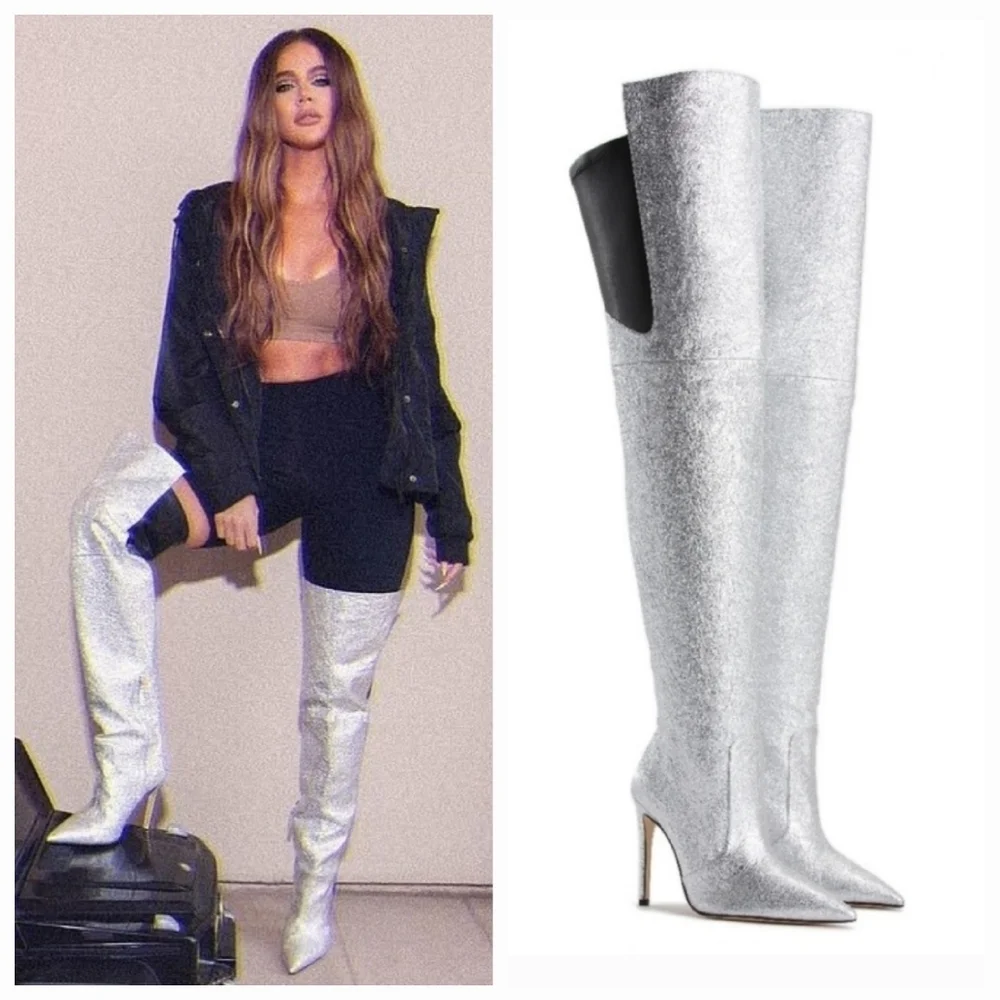 NEW Good American Shimmery Emma Boots Rare